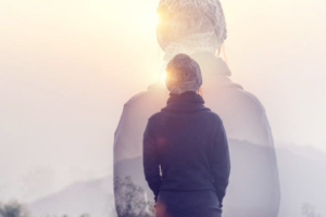 woman staring at mountain